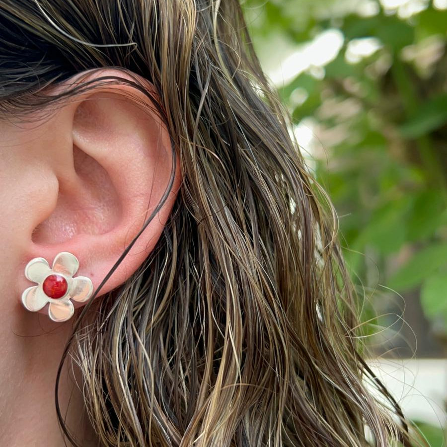 עגילי מיני פלורה-קורל